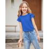Girls T Shirts Ruffle Short Sleeve Round Neck Loose Blouse Summer Solid Color Casual Girl Tee Tops for 3-12 Years(Navy Blue)