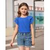 Girls T Shirts Ruffle Short Sleeve Round Neck Loose Blouse Summer Solid Color Casual Girl Tee Tops for 3-12 Years(Navy Blue)