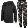 Arshiner Boys’ 2 Piece Athletic Tracksuit Jogging Outfit Sweatsuit Zip Up Hoodie and Active Pants Sets for Kids 5-14 Years(Black /Camo)