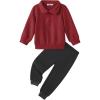 Arshiner Boys Clothes Half Zip Sweatshirt and Pants Outfit 2Pcs Fall Winter Sweatsuit Set for Kids 2-10 Years(Burgundy & Dark Grey)