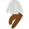 Arshiner Boys Clothes Half Zip Sweatshirt and Pants Outfit 2Pcs Fall Winter Sweatsuit Set for Kids 2-10 Years(White & Brown)