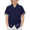 Arshiner Boys Knit Shirts Short Sleeve Button Down Shirt Vintage Fashion Casual Summer Beach Shirts for Kids 4-13 Years(Navy Blue)