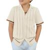 Arshiner Boys Knit Shirts Short Sleeve Button Down Shirt Vintage Fashion Casual Summer Beach Shirts for Kids 4-13 Years(Off-white)