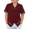 Arshiner Boys Knit Shirts Short Sleeve Button Down Shirt Vintage Fashion Casual Summer Beach Shirts for Kids 4-13 Years(Wine Red)