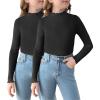 Arshiner Girls 2 Packs Lettuce Trim Mock Neck Long Sleeve Shirts Ribbed Knit Slim Tops Casual Trendy Base Layer Tee(Black/Black)