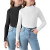 Arshiner Girls 2 Packs Lettuce Trim Mock Neck Long Sleeve Shirts Ribbed Knit Slim Tops Casual Trendy Base Layer Tee(Black/White)