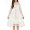 Arshiner Girls Dresses Contrast Mesh Long Sleeve Twirly High Low Birthday Party Formal Dress(White Gold Heart)