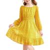 Arshiner Girls Dresses Long Sleeve Square Neck Swiss Dot Flowy Casual Party Dress(Yellow)