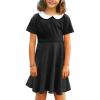 Arshiner Girls Short Sleeve School Dresses Peter Pan Collar Cotton Holiday Flare Skater Dress