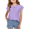 Arshiner Girls T Shirts Lace Petal Short Sleeves Kids Crewneck Casual Blouse Summer Tops Tees(Purple)