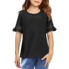 Arshiner Girls T-Shirt Kids Casual Tunic Tops Lace Short Sleeve Loose Soft Blouse(Black)