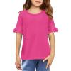 Arshiner Girls T-Shirt Kids Casual Tunic Tops Lace Short Sleeve Loose Soft Blouse(Rose Red)