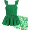 Arshiner Toddler Girl Clothes 2 Piece Summer Outfit Ruffle Sleeveless Top and Shorts Set with Pockets 2-7Y(Green Leaf)