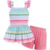 Arshiner Toddler Girl Clothes 2 Piece Summer Outfit Ruffle Sleeveless Top and Shorts Set with Pockets 2-7Y(Pink Rainbow Stripe)