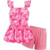 Arshiner Toddler Girl Clothes 2 Piece Summer Outfit Ruffle Sleeveless Top and Shorts Set with Pockets 2-7Y(Pink Tie Dye)