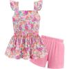 Arshiner Toddler Girl Clothes 2 Piece Summer Outfit Ruffle Sleeveless Top and Shorts Set with Pockets 2-7Y(Pink/Purple Floral)