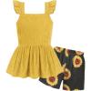 Arshiner Toddler Girl Clothes 2 Piece Summer Outfit Ruffle Sleeveless Top and Shorts Set with Pockets 2-7Y(Sunflower)