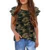 Girls T Shirts Ruffle Short Sleeve Round Neck Loose Blouse Summer Solid Color Casual Girl Tee Tops for 3-12 Years(Camo)
