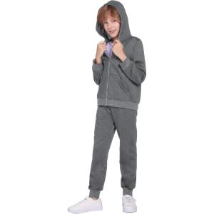 Arshiner Boys’ 2 Piece Athletic Tracksuit Jogging Outfit Sweatsuit Zip Up Hoodie and Active Pants Sets for Kids 5-14 Years(Dark Grey)