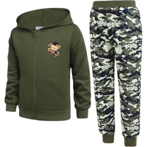 Arshiner Boys’ 2 Piece Athletic Tracksuit Jogging Outfit Sweatsuit Zip Up Hoodie and Active Pants Sets for Kids 5-14 Years(Green / Camo)