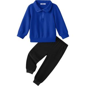 Arshiner Boys Clothes Half Zip Sweatshirt and Pants Outfit 2Pcs Fall Winter Sweatsuit Set for Kids 2-10 Years(Blue & Black)