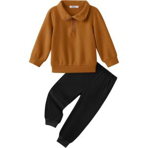Arshiner Boys Clothes Half Zip Sweatshirt and Pants Outfit 2Pcs Fall Winter Sweatsuit Set for Kids 2-10 Years(Brown & Black)