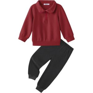 Arshiner Boys Clothes Half Zip Sweatshirt and Pants Outfit 2Pcs Fall Winter Sweatsuit Set for Kids 2-10 Years(Burgundy & Dark Grey)