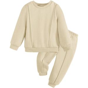 Arshiner Boys Long Sleeve Fleece Sweatshirt and Pants Set 2 Piece Fall Winter Clothes Toddler to Little Kid 2-8 Years(Apricot)