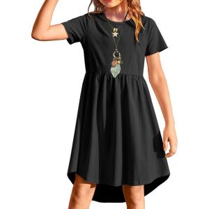 Arshiner Girl Short Sleeve A Line Skater Casual Twirly Casual Dress