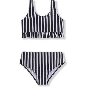 Arshiner Girls Bikini Beach Swimwear 2 Piece Swimsuits Floral Printing Bathing Suits for 4-15 Years(Black White Stripes)