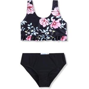 Arshiner Girls Bikini Beach Swimwear 2 Piece Swimsuits Floral Printing Bathing Suits for 4-15 Years(Flower in Black)