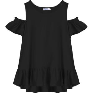 Arshiner Girls T-Shirts Short Sleeve with Cold Shoulder Ruffle Hem Blouse Cute Floral Print Tee Tops