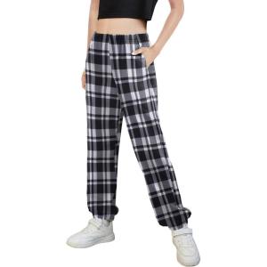 Arshiner Kids Girls Tie Dye Joggers Comfort Loose Sweatpants High Waist Trouser(Black Plaid)