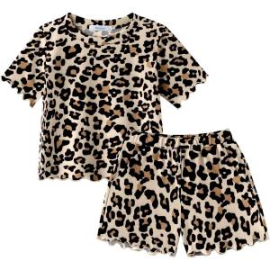 Arshiner Toddler Girls Clothes Ruffle Short Sleeves Crewneck Tops and Shorts with Pockets Cute Summer 2 Pieces Short Sets(Leopard Print)