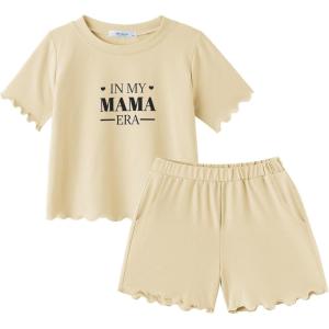 Arshiner Toddler Girls Clothes Ruffle Short Sleeves Crewneck Tops and Shorts with Pockets Cute Summer 2 Pieces Short Sets(Letter Print)