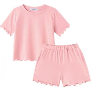 Arshiner Toddler Girls Clothes Ruffle Short Sleeves Crewneck Tops and Shorts with Pockets Cute Summer 2 Pieces Short Sets(Light Pink)
