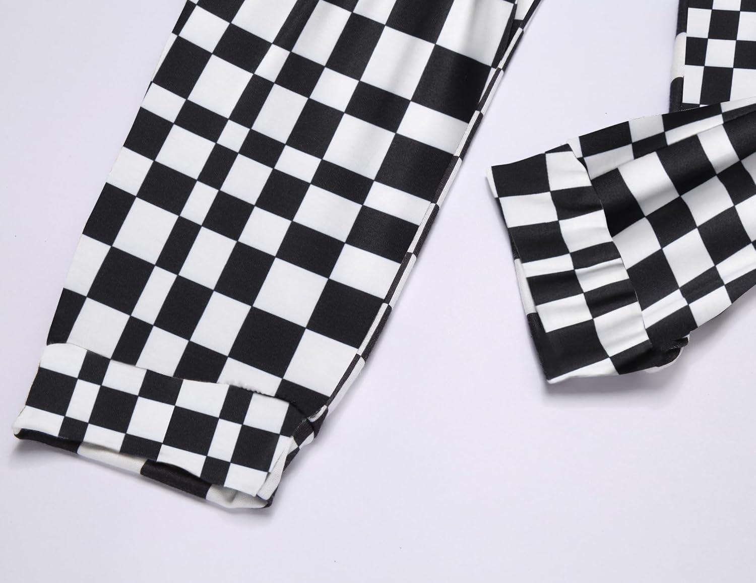 image:imageArshiner 2 Piece Girl Clothes Outfits Spring Summer Ruffle Trim Tank Top Shirts and Pant Set with PocketsBlack Checkered
