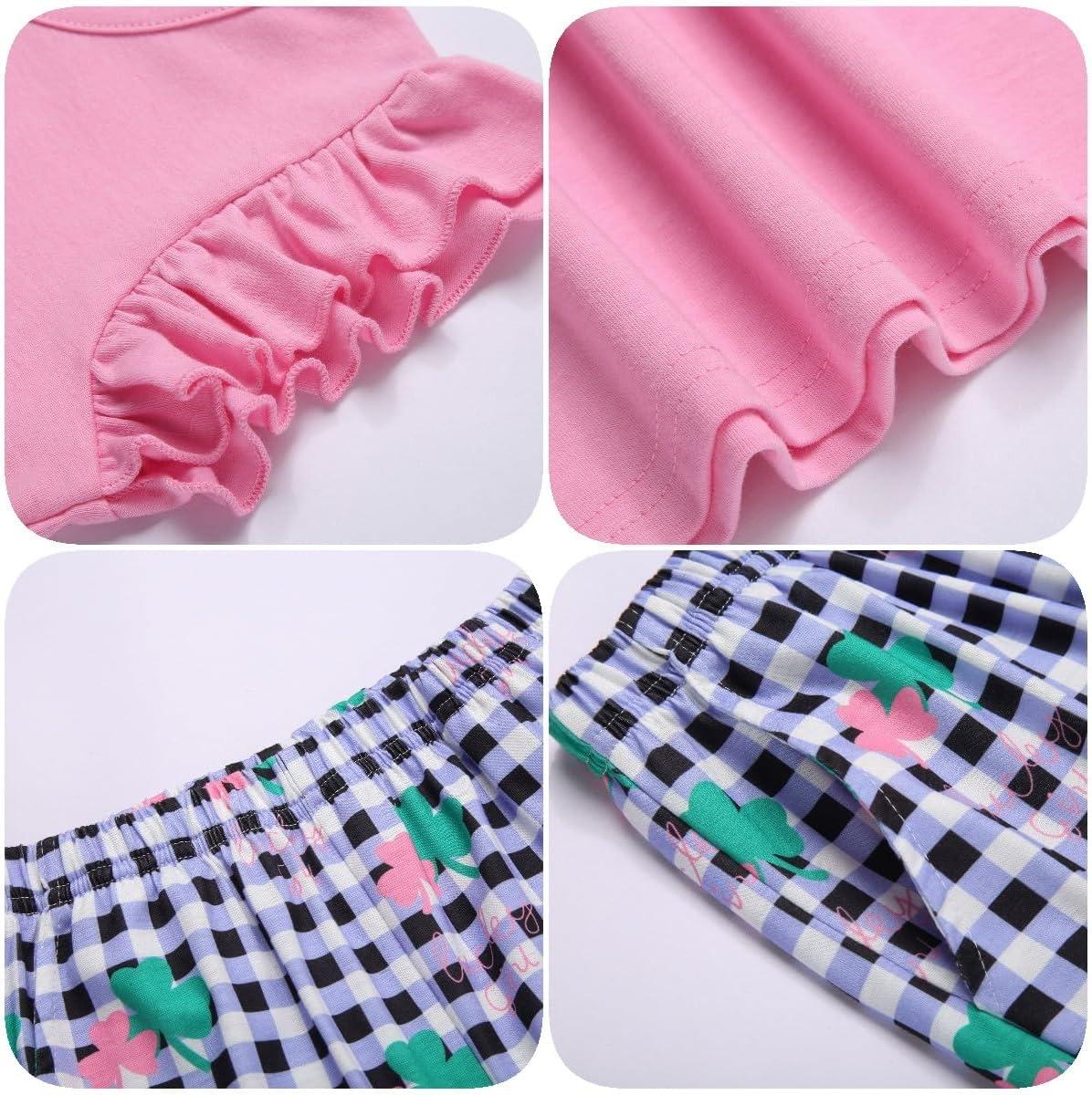 image:imageArshiner 2 Piece Girl Clothes Outfits Spring Summer Ruffle Trim Tank Top Shirts and Pant Set with PocketsPinkstrawberry