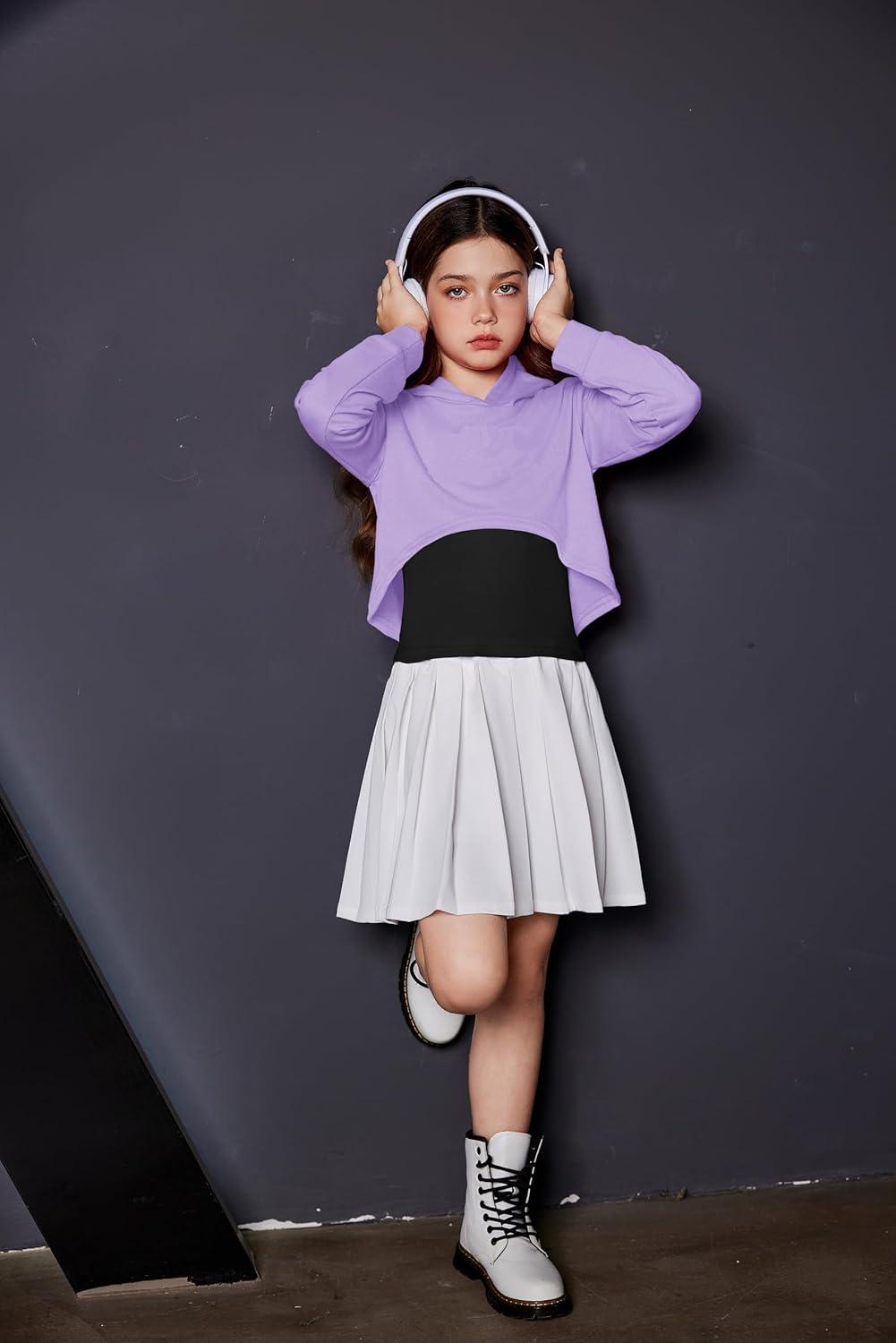 image:imageArshiner 3 Piece Girls Jogger Set Sweatsuits Crop Sweatshirt Hoodie Adjustable Cami Top and SweatpantsPurple