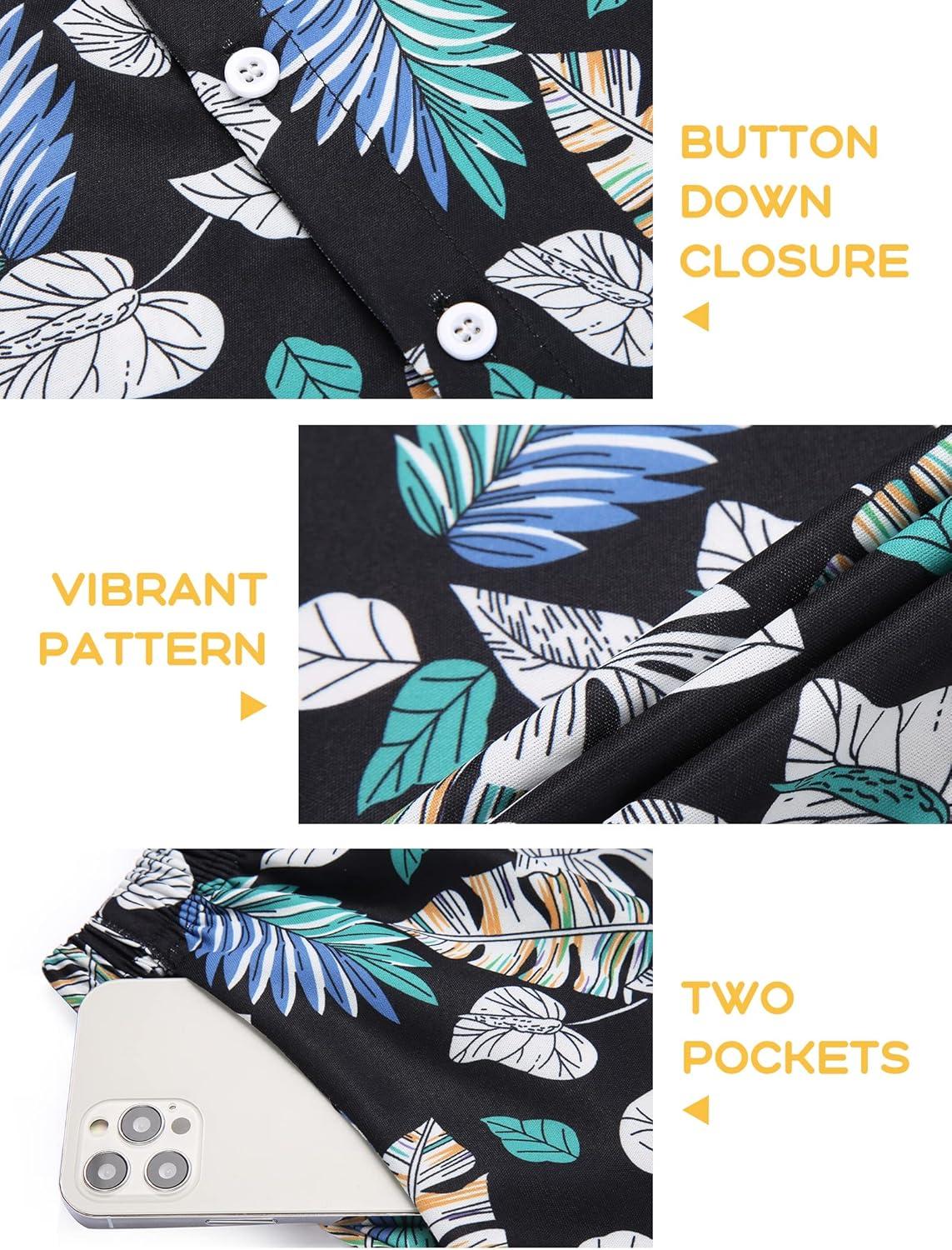 image:imageArshiner Boys 2 Piece Outfits Hawaiian Shorts Sets Button Down Shirt and Shorts Summer Beach Clothes for 212 YearsDark Blue Leaf Print