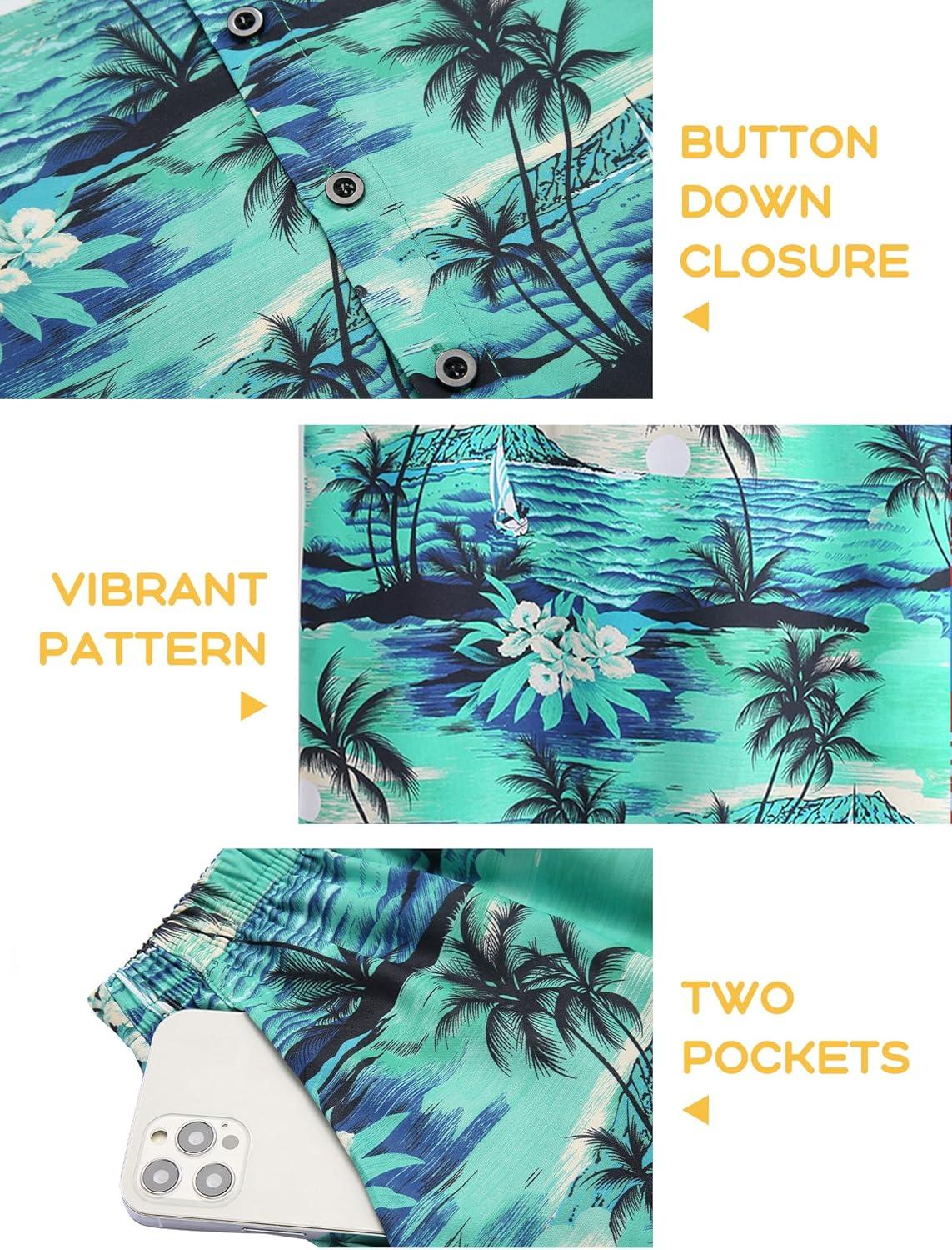 image:imageArshiner Boys 2 Piece Outfits Hawaiian Shorts Sets Button Down Shirt and Shorts Summer Beach Clothes for 212 YearsGreen Palm Tree