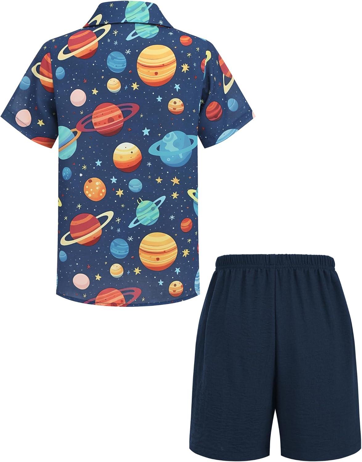 image:imageArshiner Boys 2 Piece Outfits Hawaiian Shorts Sets Button Down Shirt and Shorts Summer Beach Clothes for 212 YearsNavy Planet Print