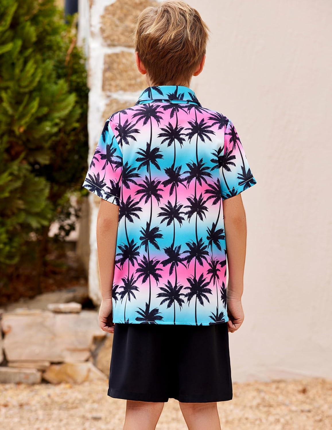 image:imageArshiner Boys 2 Piece Outfits Hawaiian Shorts Sets Button Down Shirt and Shorts Summer Beach Clothes for 212 YearsPinkBlue Tie Dye Palm Tree