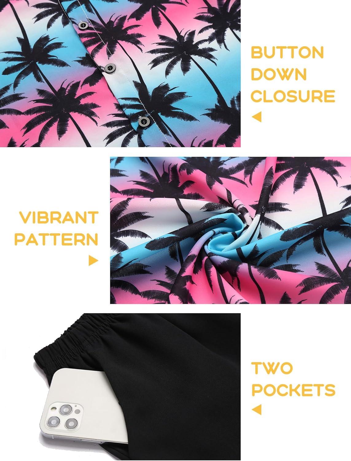 image:imageArshiner Boys 2 Piece Outfits Hawaiian Shorts Sets Button Down Shirt and Shorts Summer Beach Clothes for 212 YearsPinkBlue Tie Dye Palm Tree