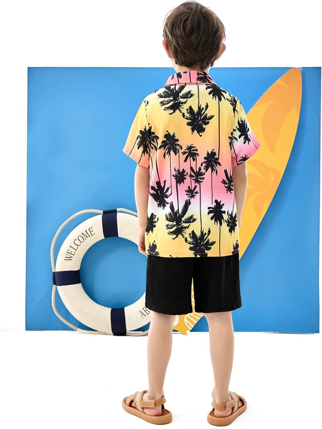 image:imageArshiner Boys 2 Piece Outfits Hawaiian Shorts Sets Button Down Shirt and Shorts Summer Beach Clothes for 212 YearsTie Dye Palm Tree