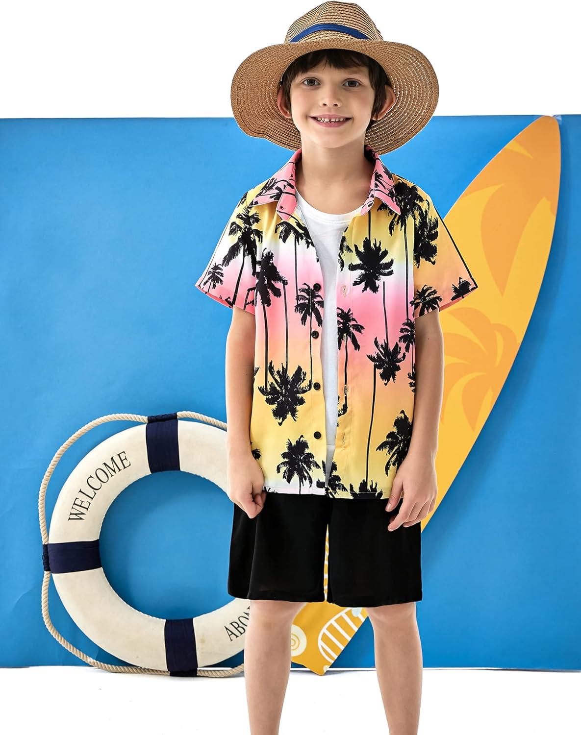 image:imageArshiner Boys 2 Piece Outfits Hawaiian Shorts Sets Button Down Shirt and Shorts Summer Beach Clothes for 212 YearsTie Dye Palm Tree