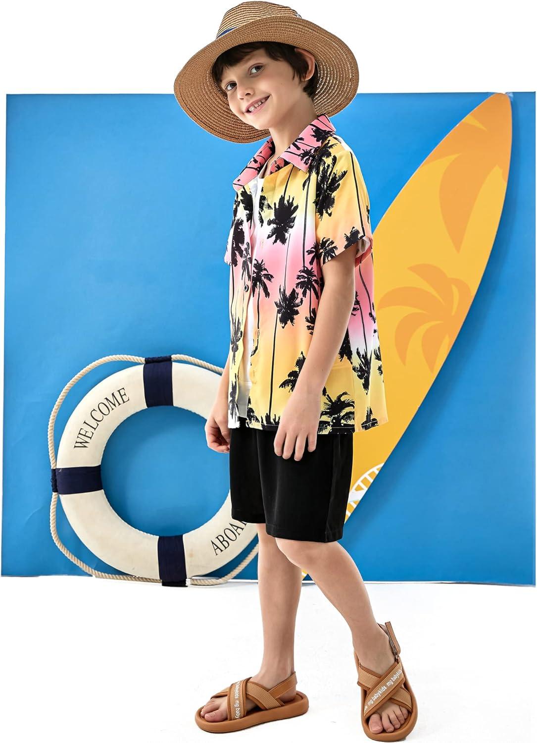 image:imageArshiner Boys 2 Piece Outfits Hawaiian Shorts Sets Button Down Shirt and Shorts Summer Beach Clothes for 212 YearsTie Dye Palm Tree
