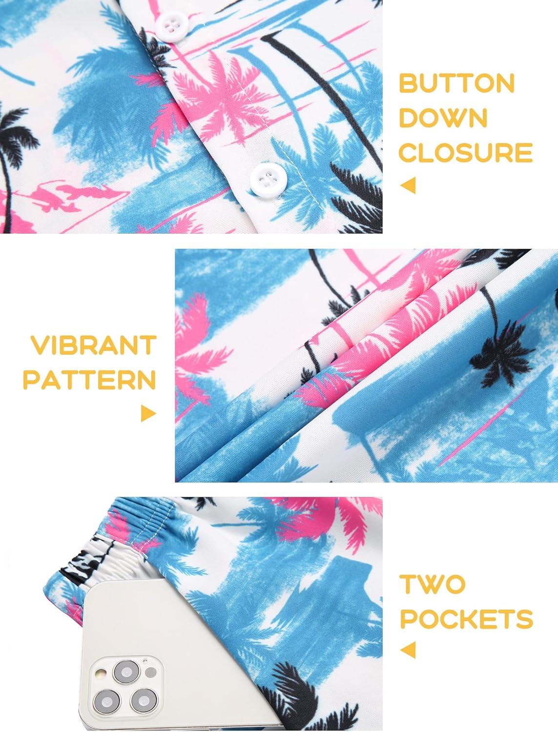 image:imageArshiner Boys 2 Piece Outfits Hawaiian Shorts Sets Button Down Shirt and Shorts Summer Beach Clothes for 212 YearsWhite Palm Tree