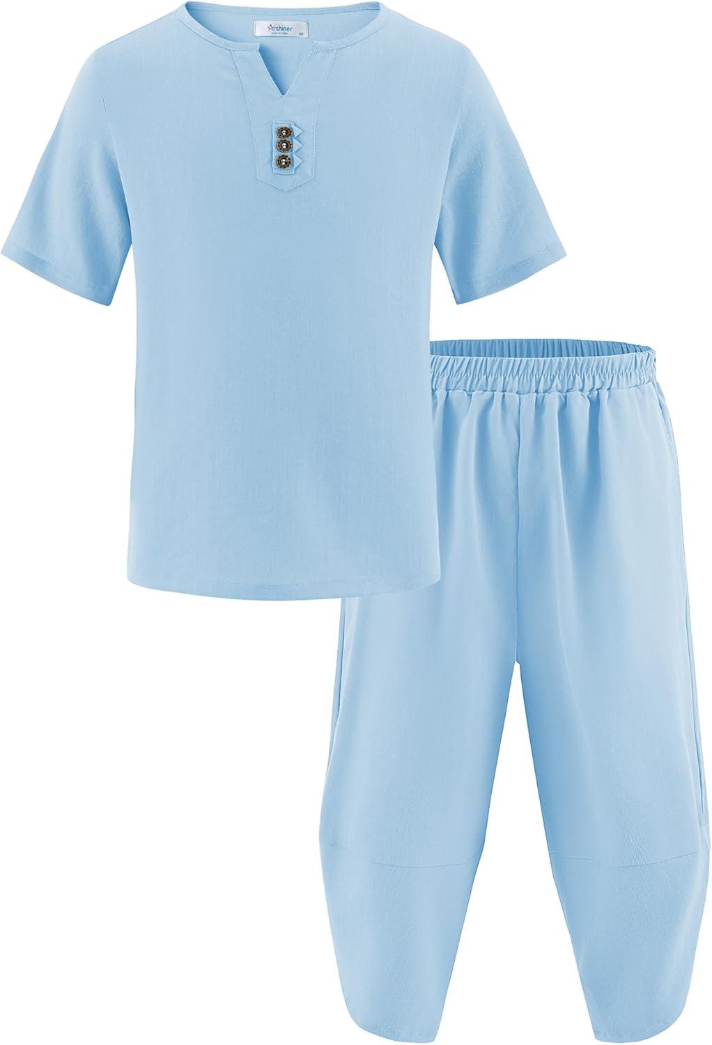 image:imageArshiner Boys 2 Pieces Clothes Set Henley Shirt Short Sleeve and Pants Wide Leg Baggy Summer Casual OutfitsLight Blue