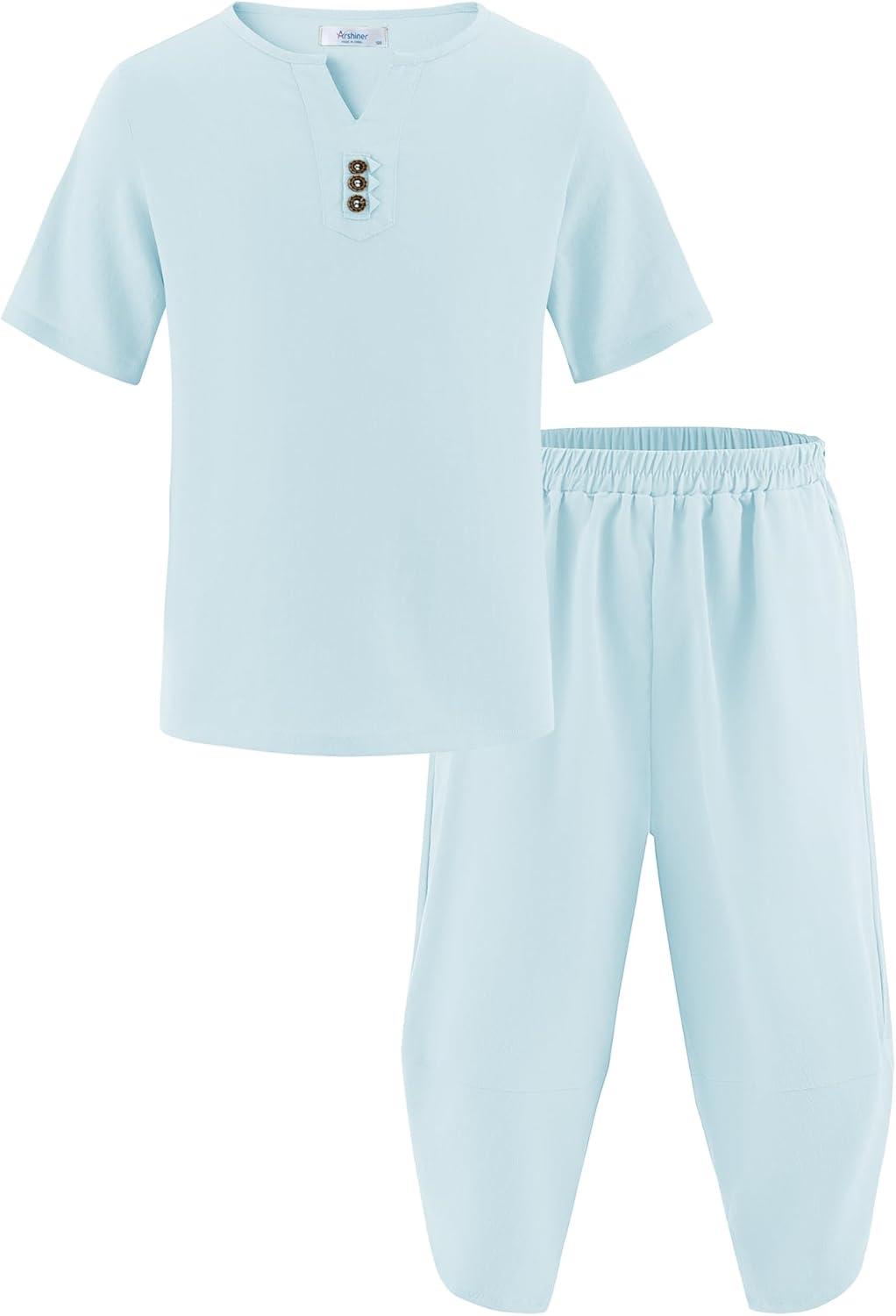 image:imageArshiner Boys 2 Pieces Clothes Set Henley Shirt Short Sleeve and Pants Wide Leg Baggy Summer Casual OutfitsSky Blue